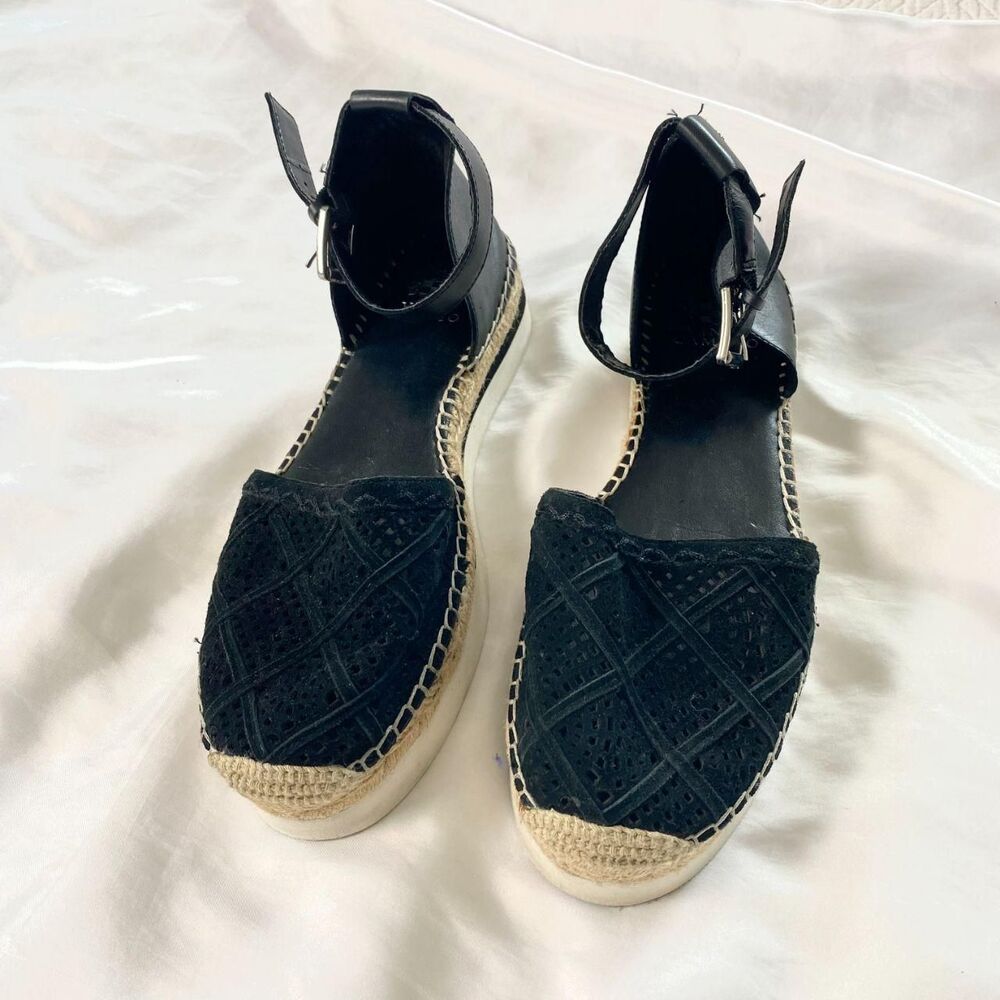 Vince Camuto Brafina Black Suede Leather Platform Espadrille Sandals Size 10 M - Picture 4 of 7